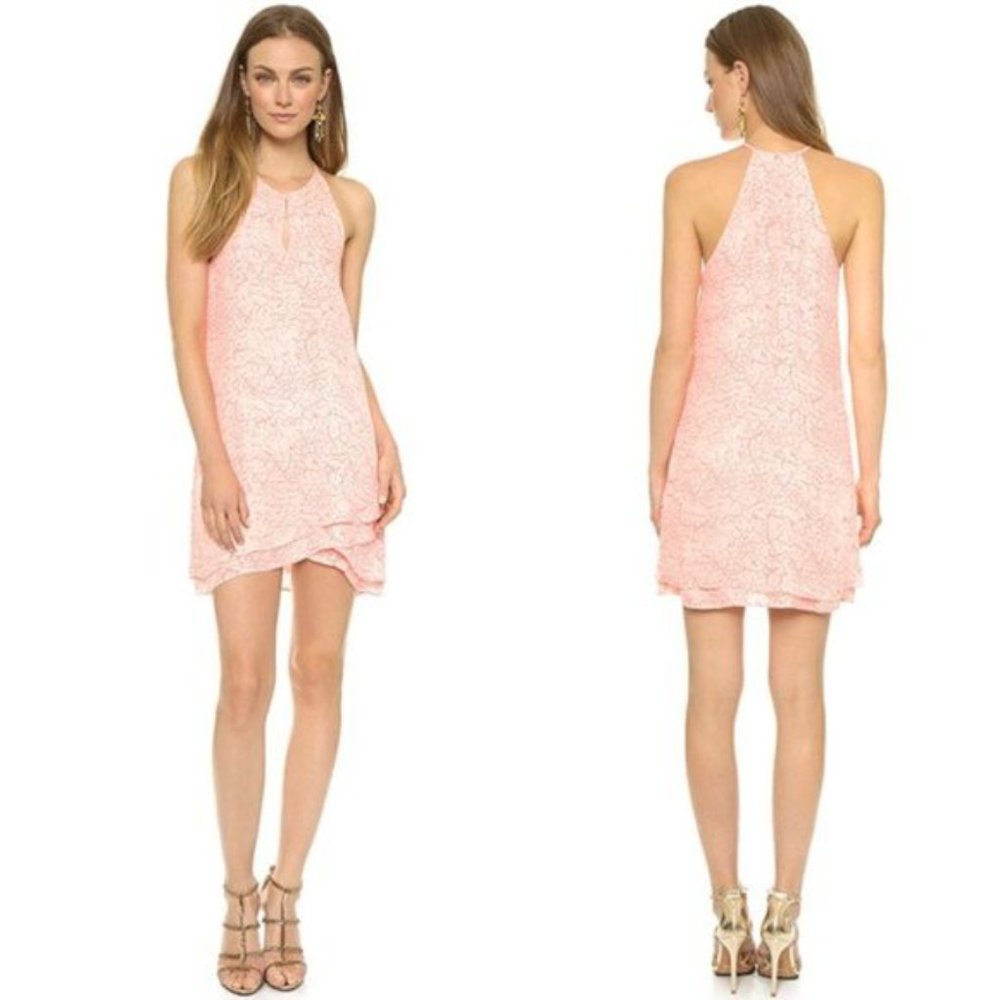Parker 'Priscilla' 100% Silk Halter Dress Pink & White Etude Quake - S